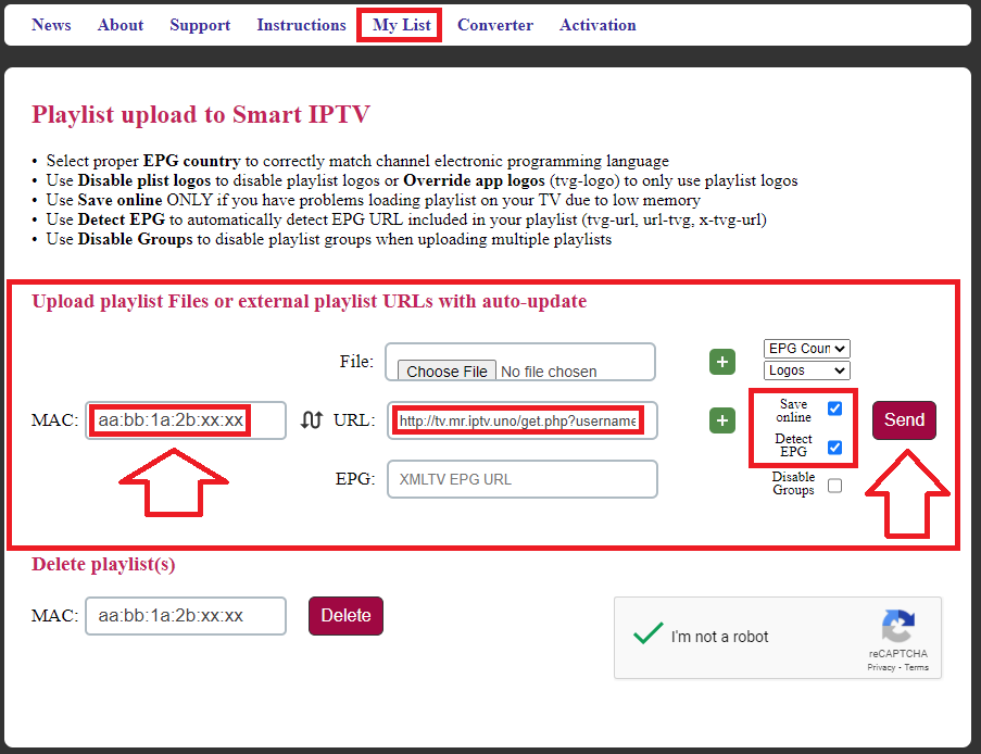 Link your M3U and MAC Address